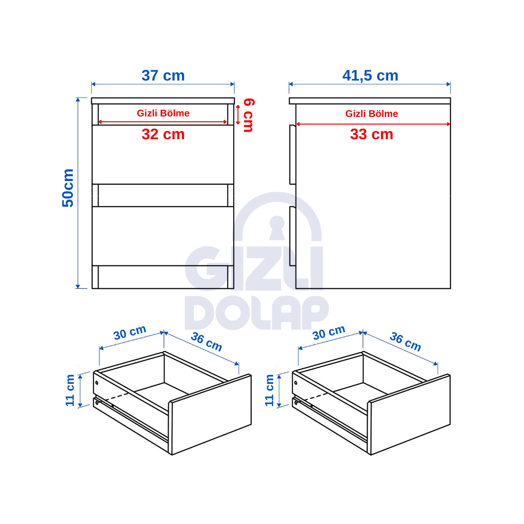 Gizli Bölmeli Komodin Beyaz Renk