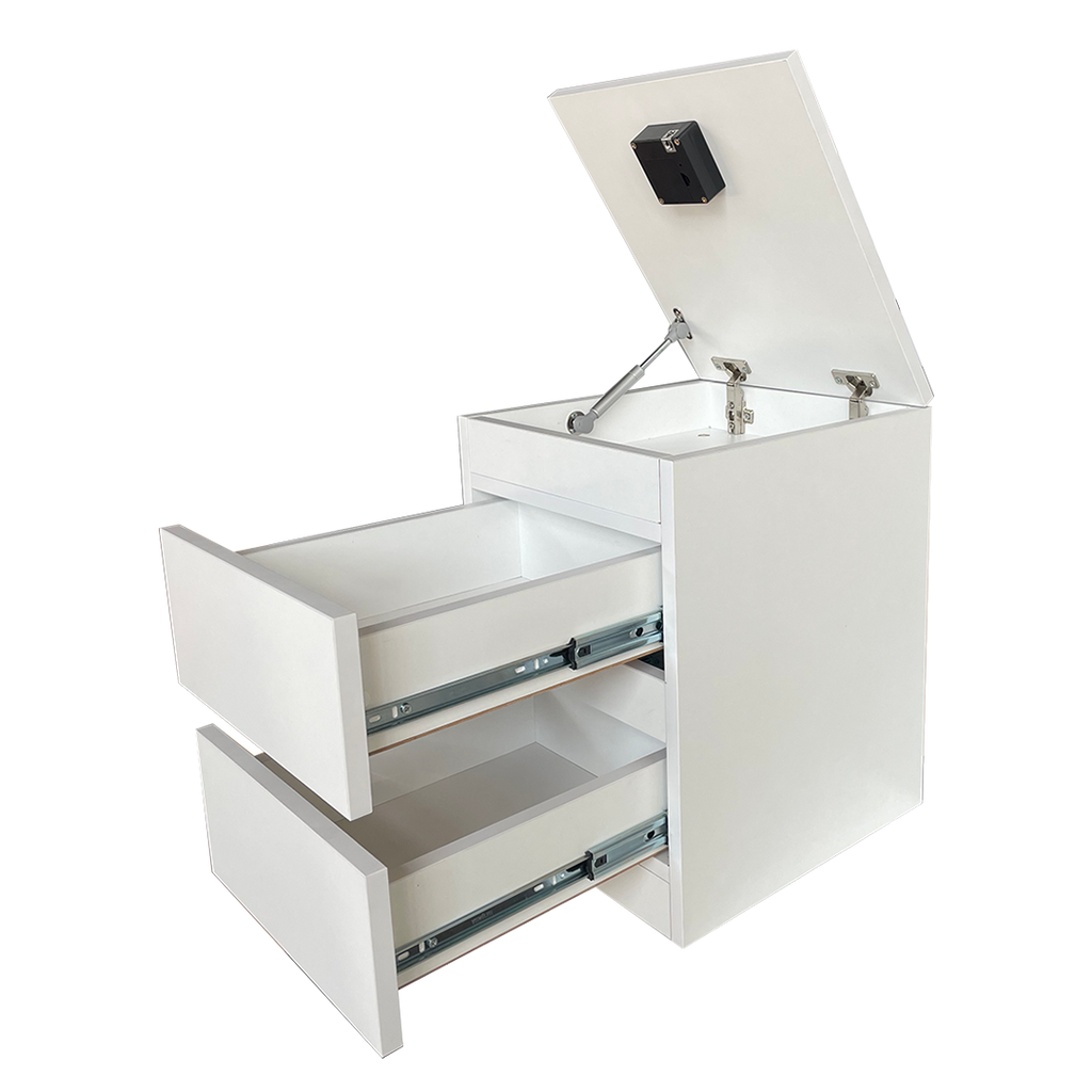 Modern beyaz komodin iç gizli bölmesi NFC kilit açık çekmeceleri