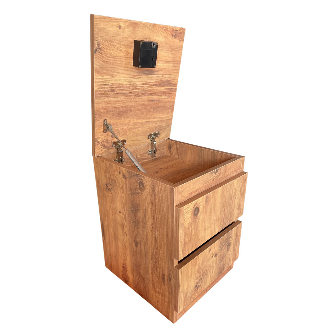 Safir meşe gizli bölmeli komodin yan açıdan detaylı görünüş