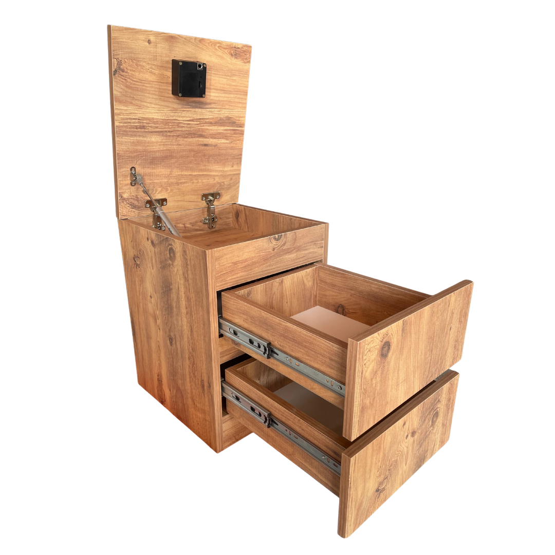 Gizli bölmeli komodin iç gizli bölmesi detayları safir meşe